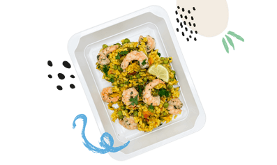 danie kuchni hiszpańskiej paella z krewetkami dietetyczny posiłek z cateringu dietetycznego